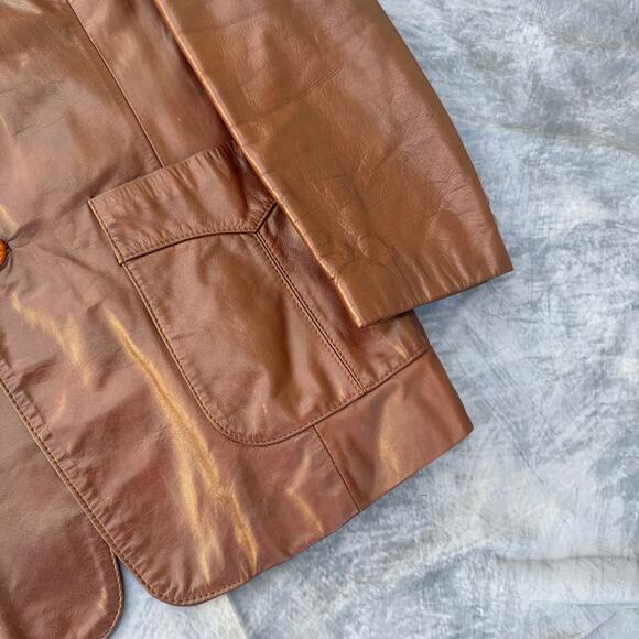 Men's Vintage Fantastic International Brown Leather Jacket Coat Sz 44 Large VTG - Picture 4 of 8